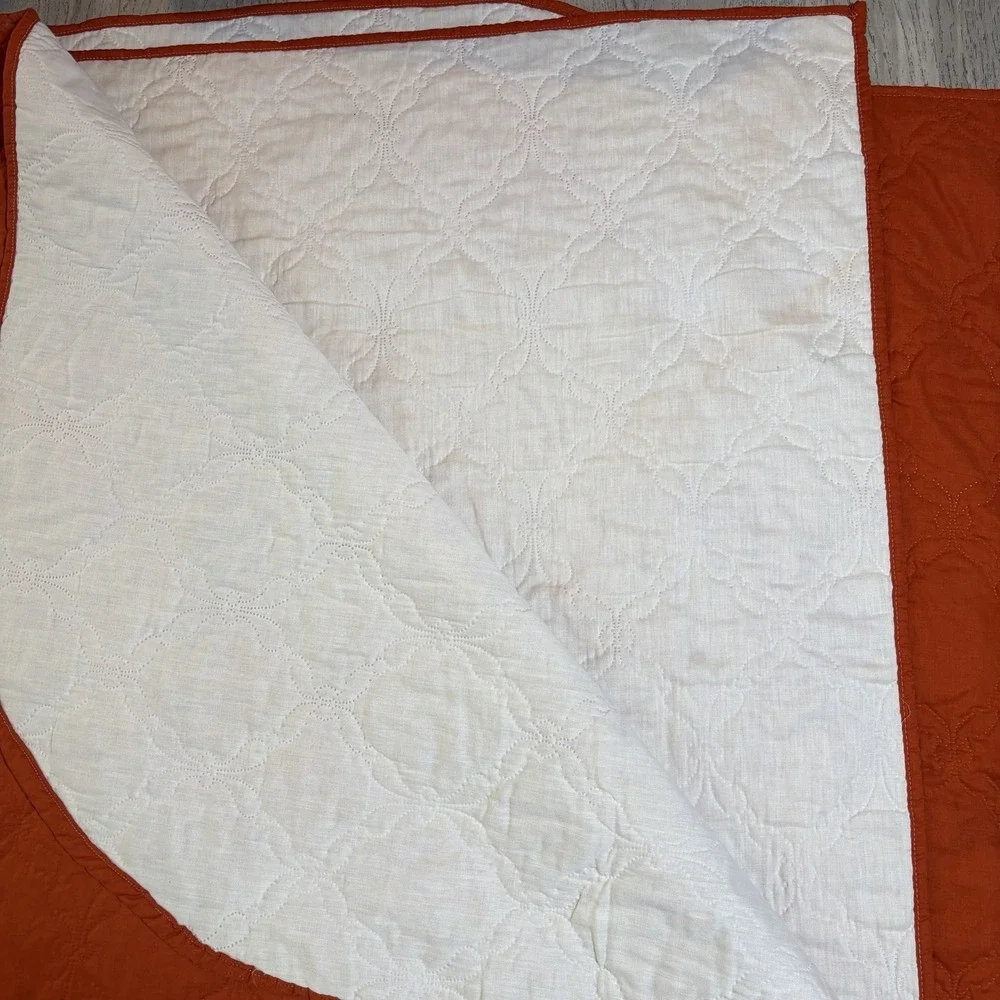 Vintage Rust Orange Woven Canon Full Twin Bedspread Embroidered Blanket USA‎